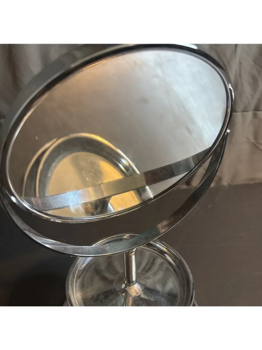 Unbranded Silver Metal Stand Up Shaving Mirror Magnify Two Tiered Shelf Holders